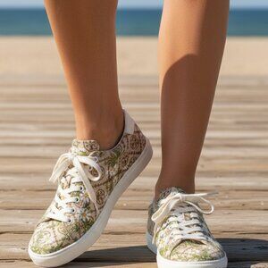 Tory Burch Howell T Monogram Daisy Floral Jacquard Court Sneakers NEW!